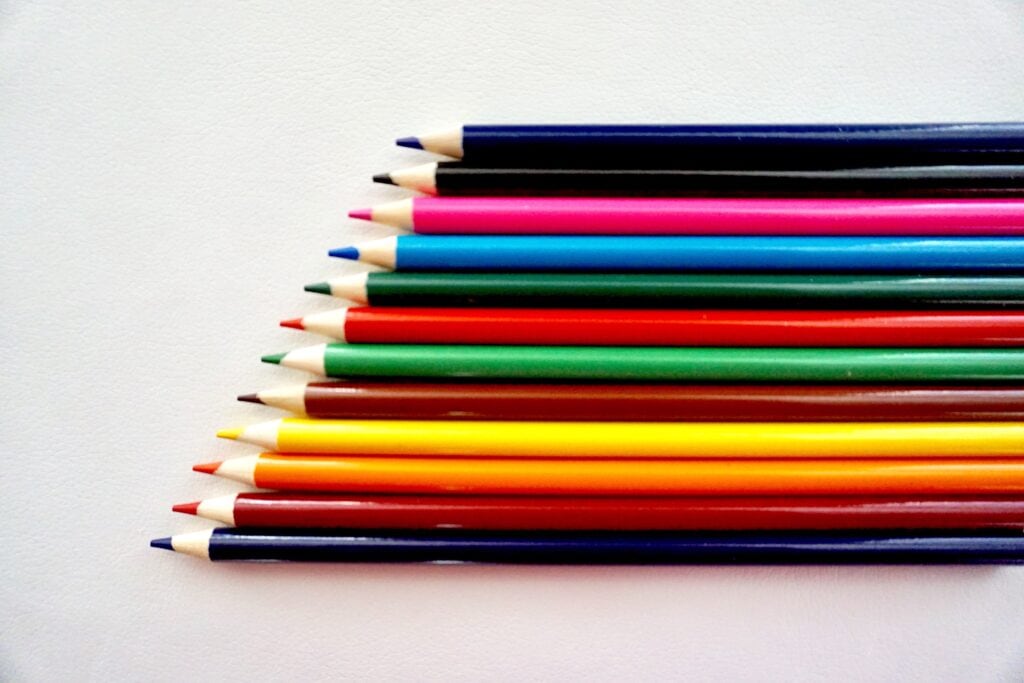 Colored pencils at an angle